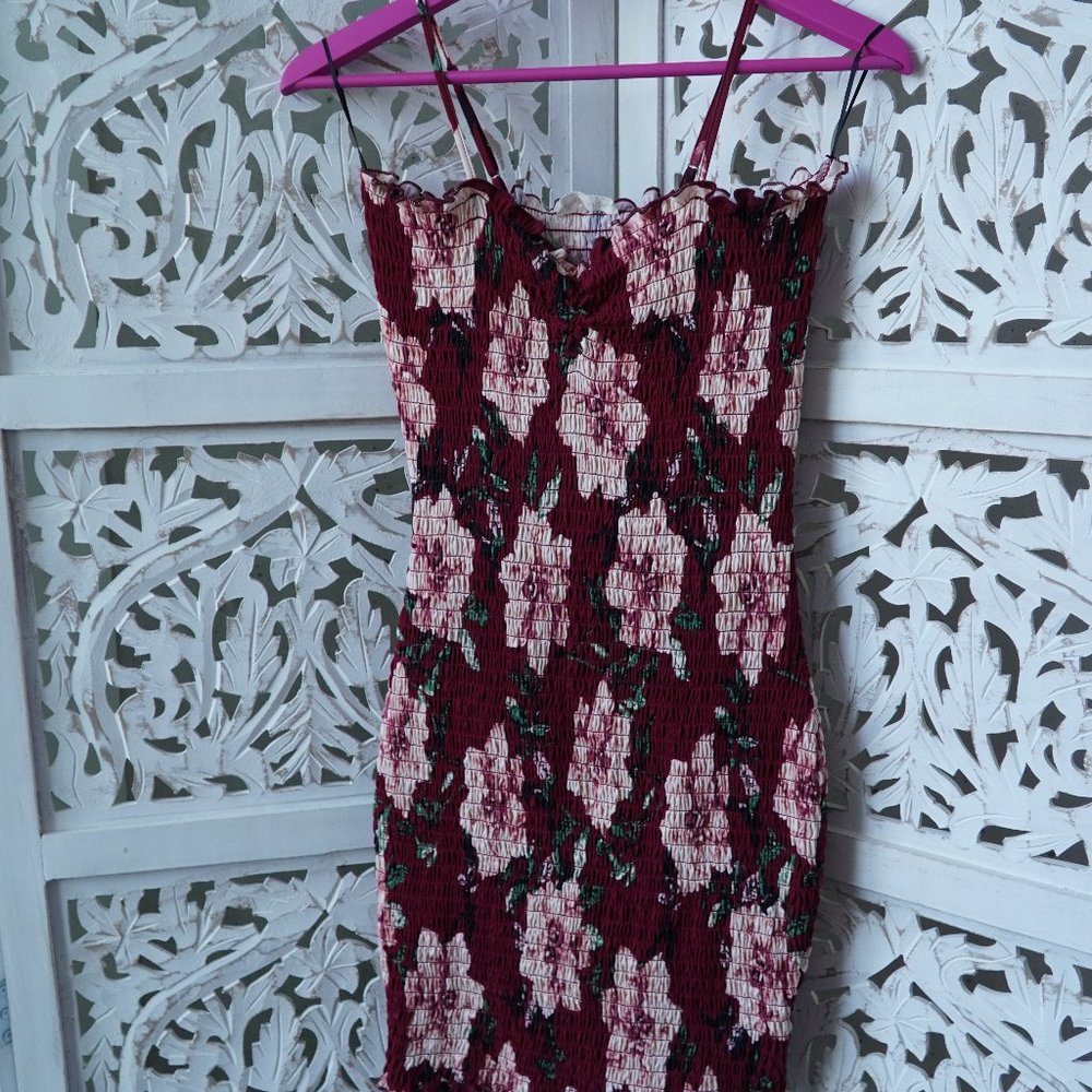 Bear Dance | Red floral smocked midi dress